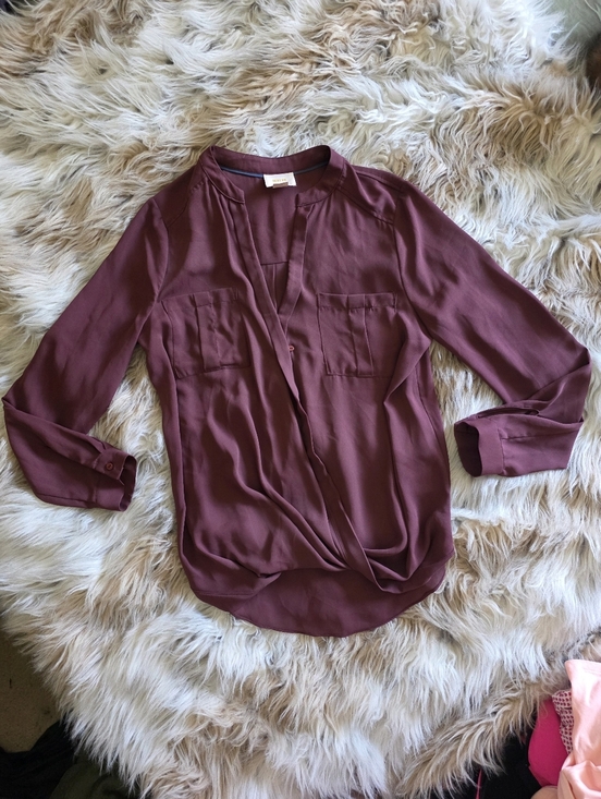 Maeve Tops - Maeve Mauve V-Neck Long Sleeve Pocket Blouse
